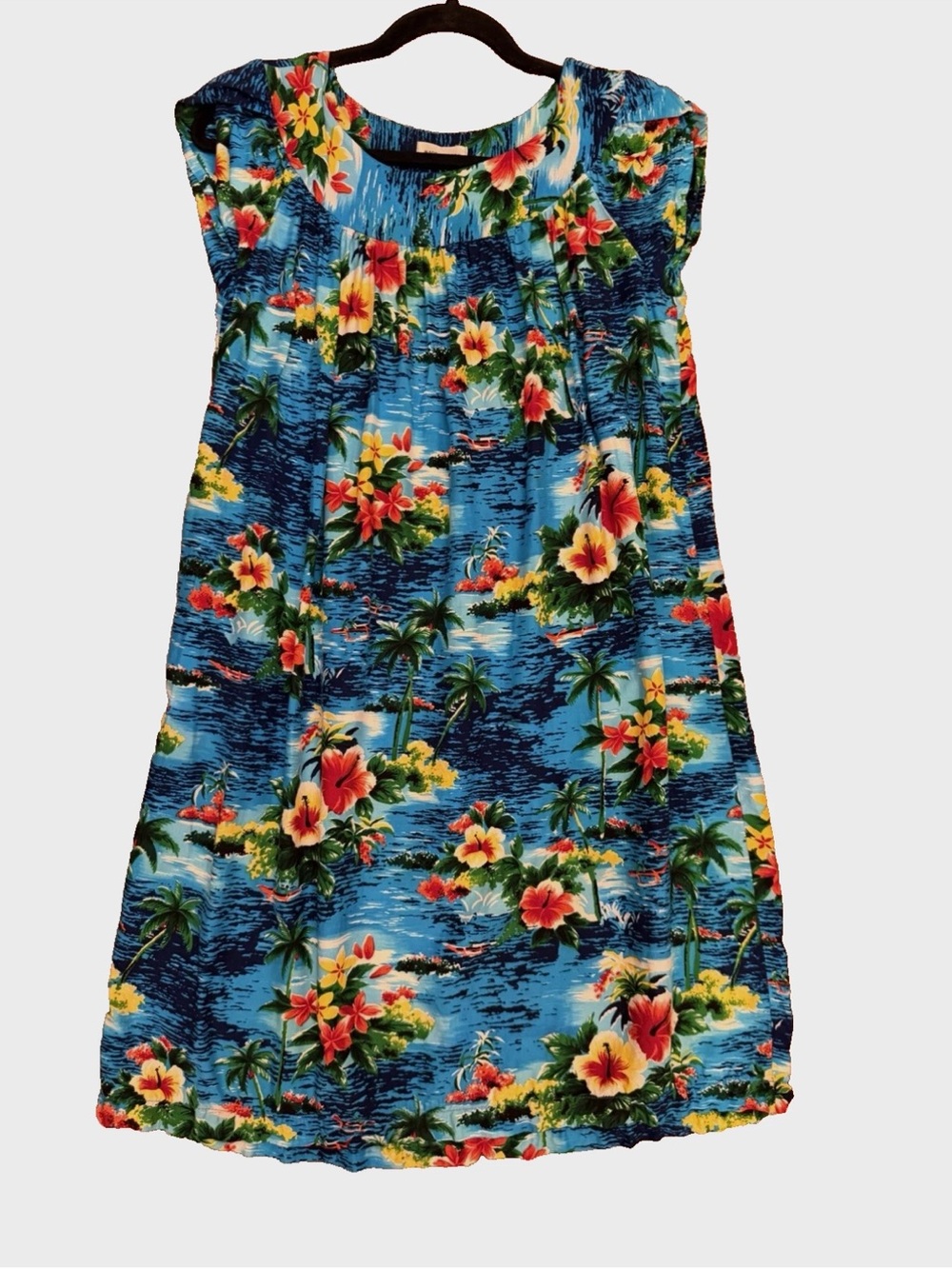 Made in Hawaii Tropical Floral Cotton Shift Dress Blue M |‎ Aloha Beach Resort